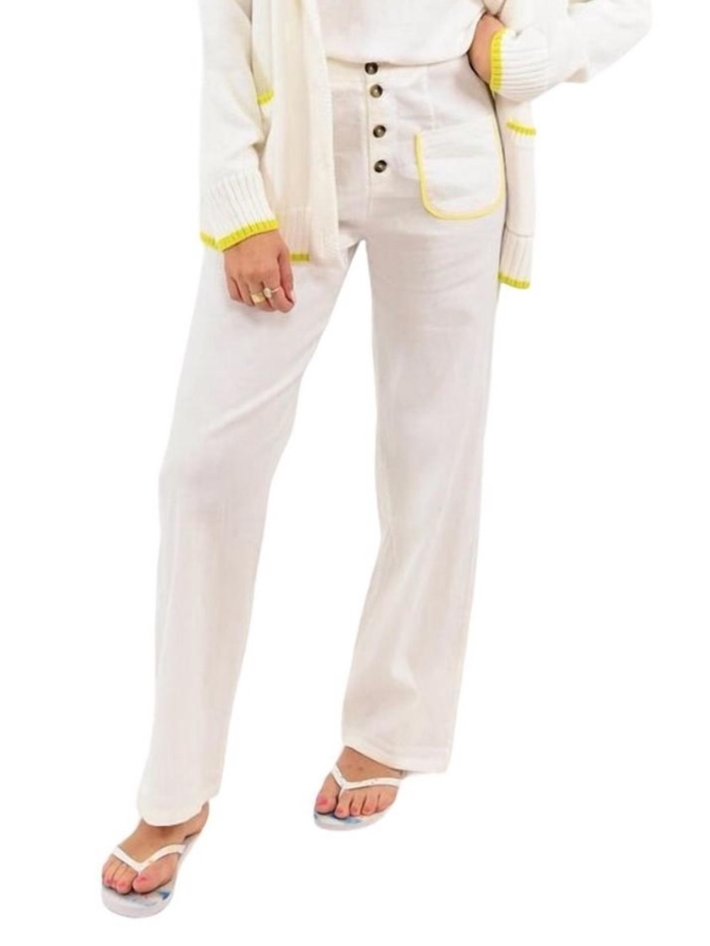 Kerri Rosenthal Paris patch pocket White Linen Pants XL 25614